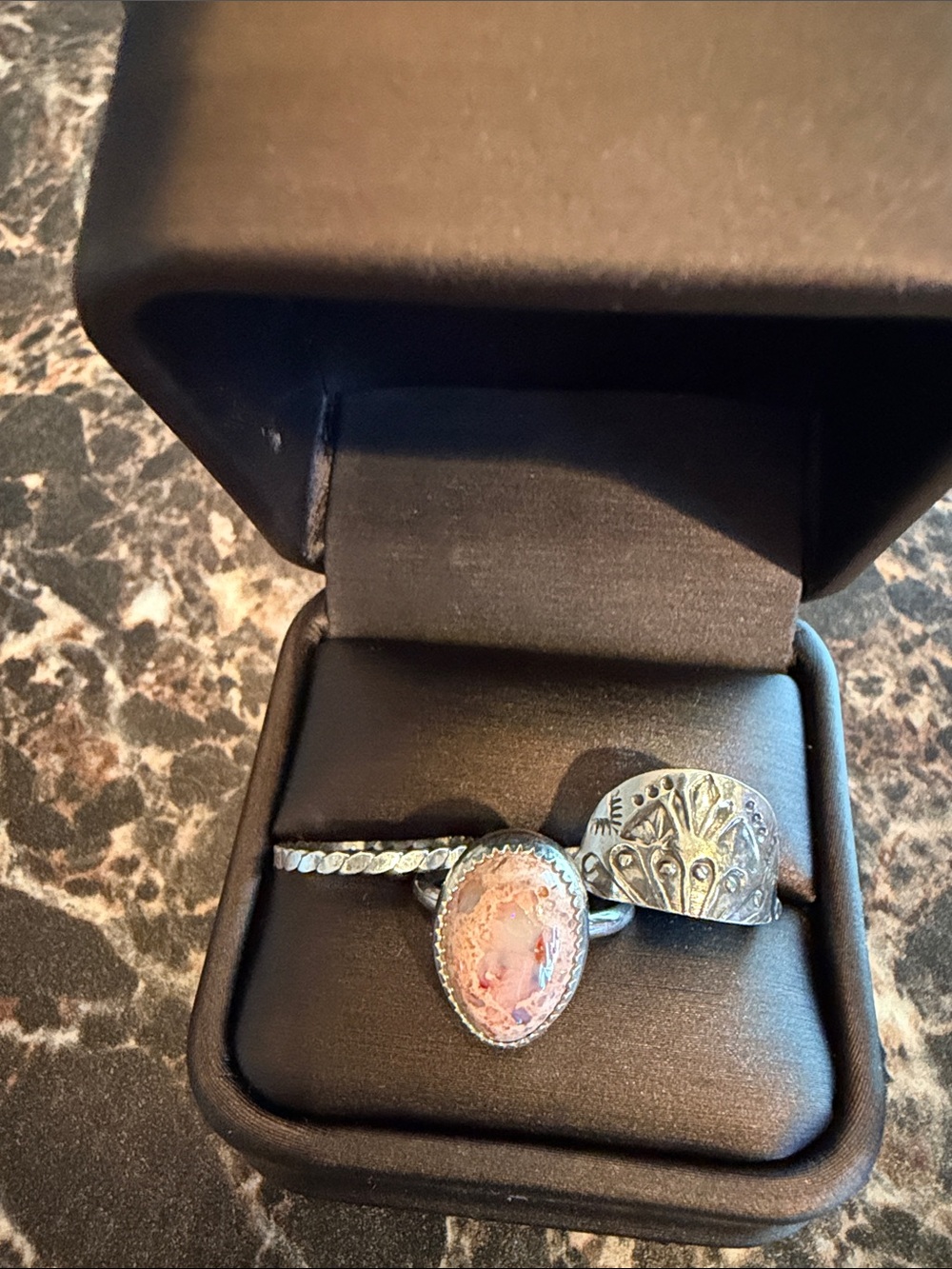 Sterling Silver Pink Oval opal stack Ring - Elegant Women's Ring size 6
